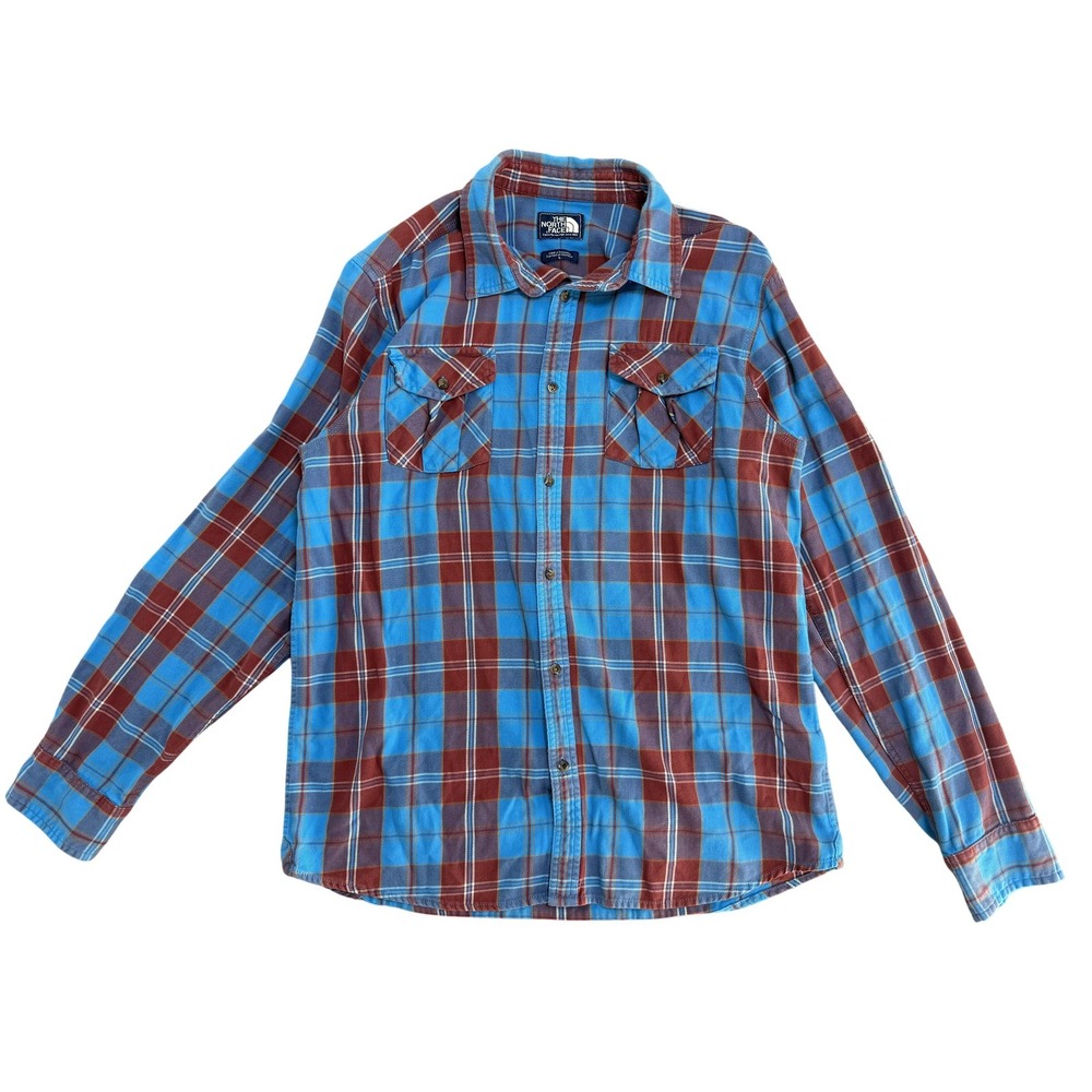 The North Face Shirt Mens Large Blue Plaid Flannel Outdoor Hiking Button Front